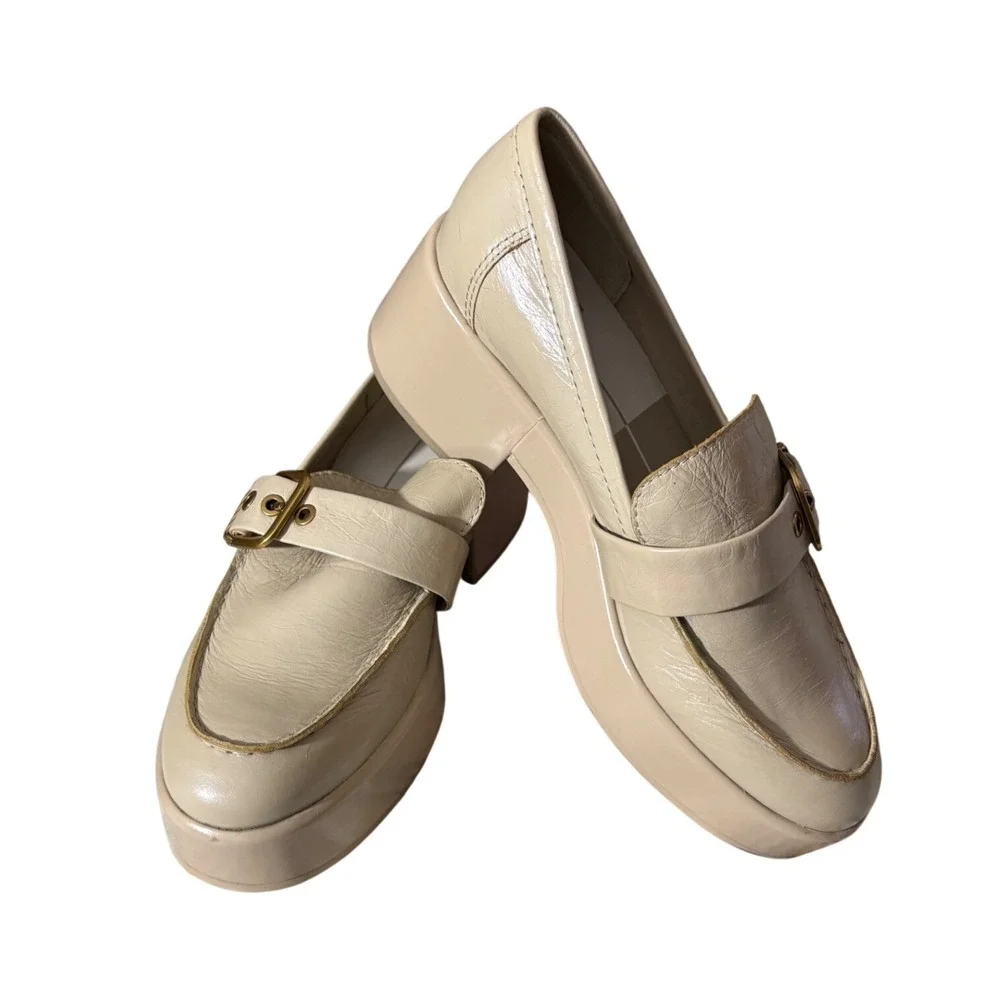 Dolce‎ Vita Yonder Loafers Sesame Crinkle Chunky Platform Leather sz 8.5